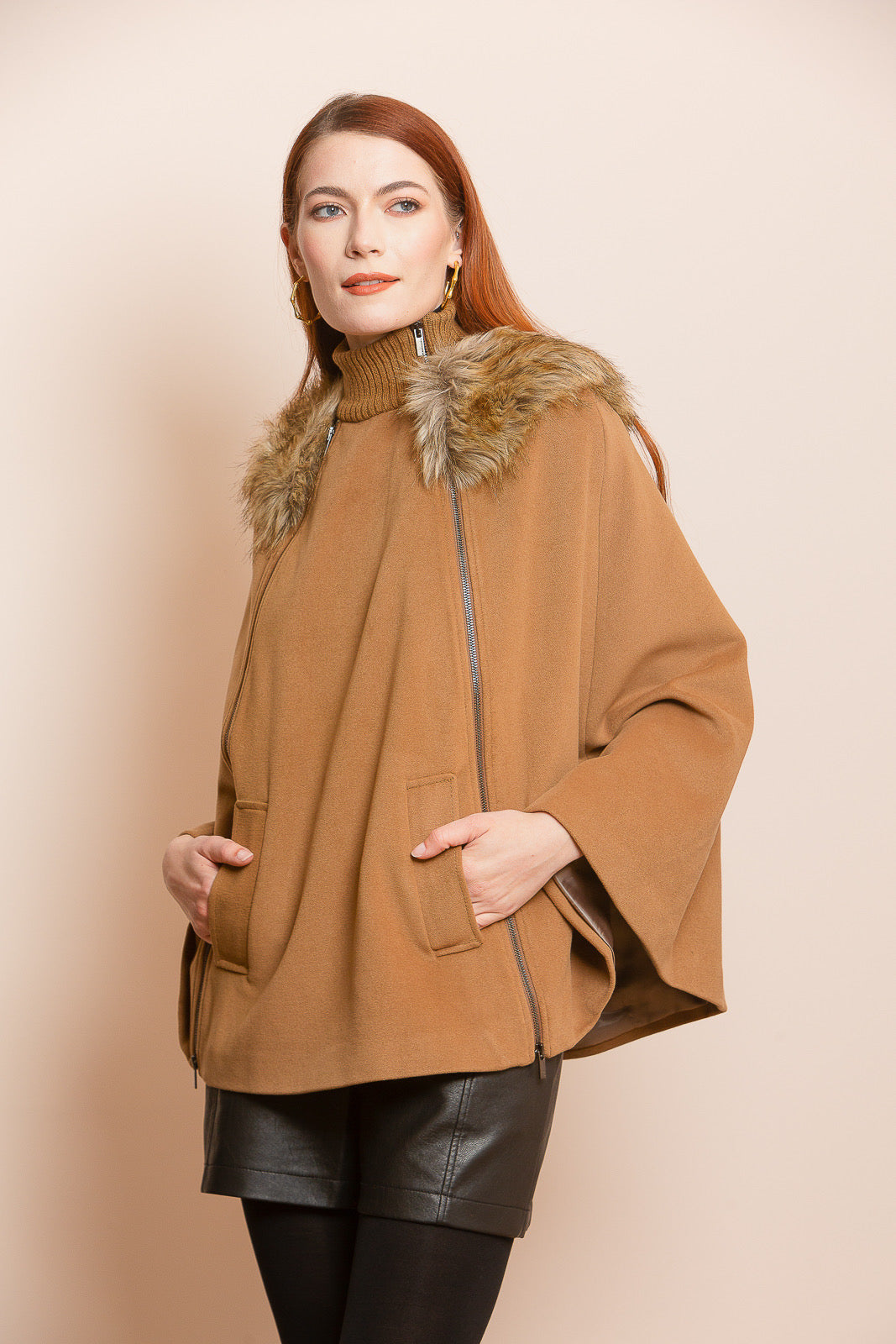 Wool Cape with Front Zipper Detail