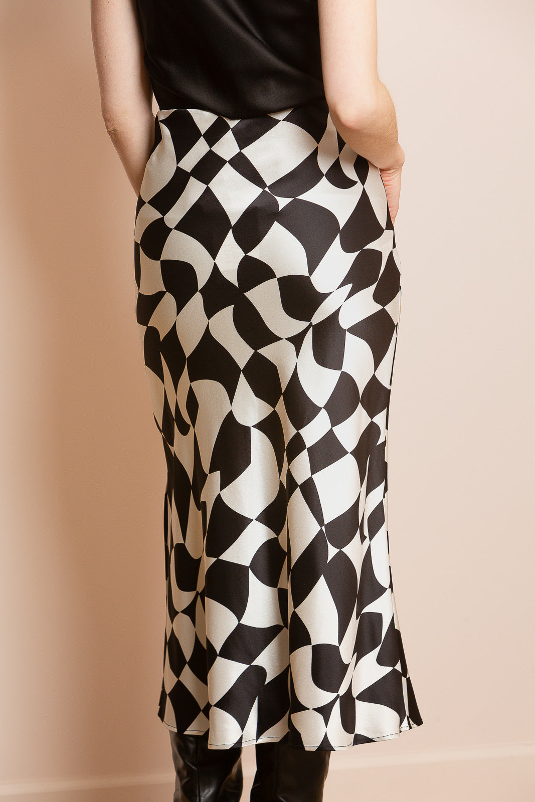 Printed Satin Slip Skirt with Elastic Waistband