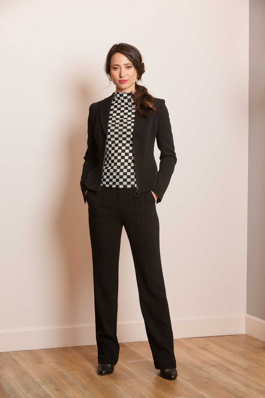 Crepe Suit Pants with Flared Bottom in Black