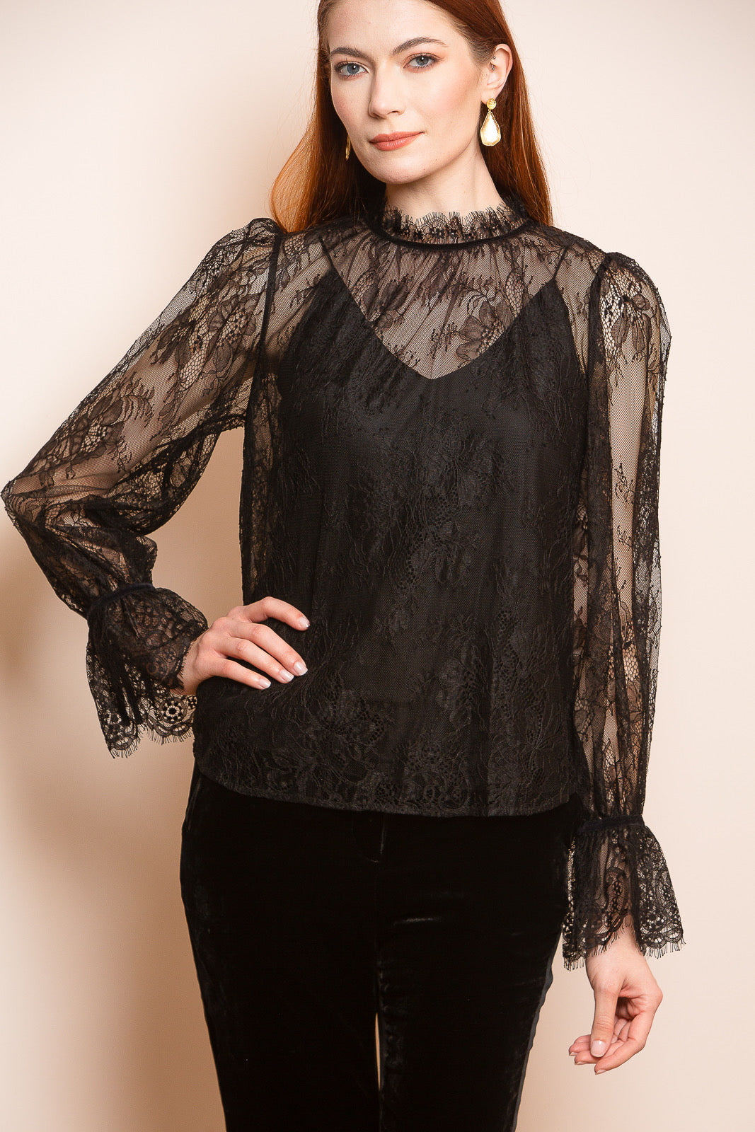 Lace Blouse with Gathering Neck Line