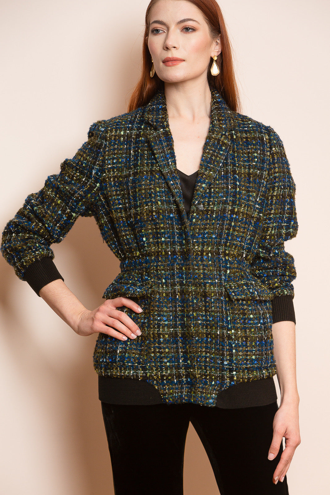 Tweed Jacket with Rib Knit Details