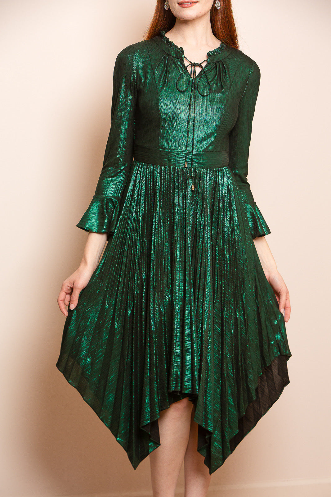 Metallic Long Sleeve Dress in Green