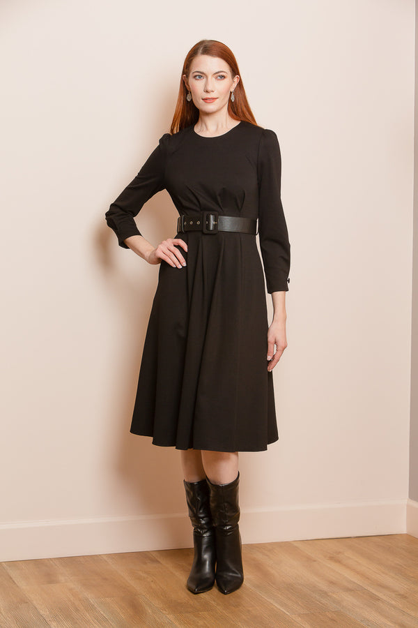 Round Neck Ponte Dress with Waist Darts