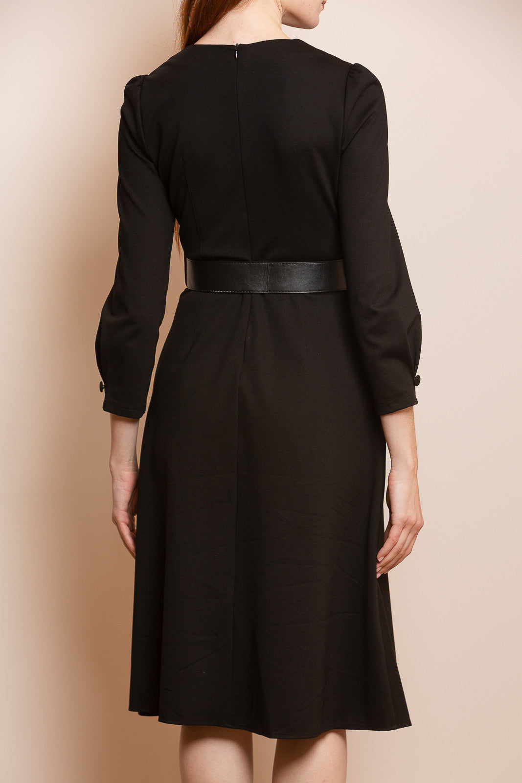 Round Neck Ponte Dress with Waist Darts