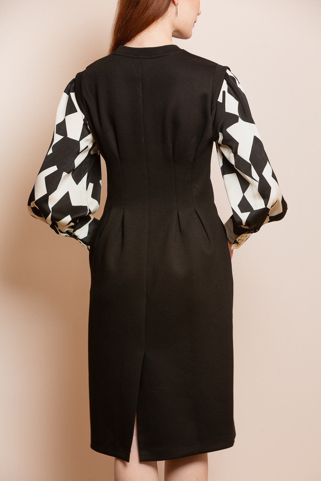 Tailored Ponte Midi Dress with Contrast Sleeves