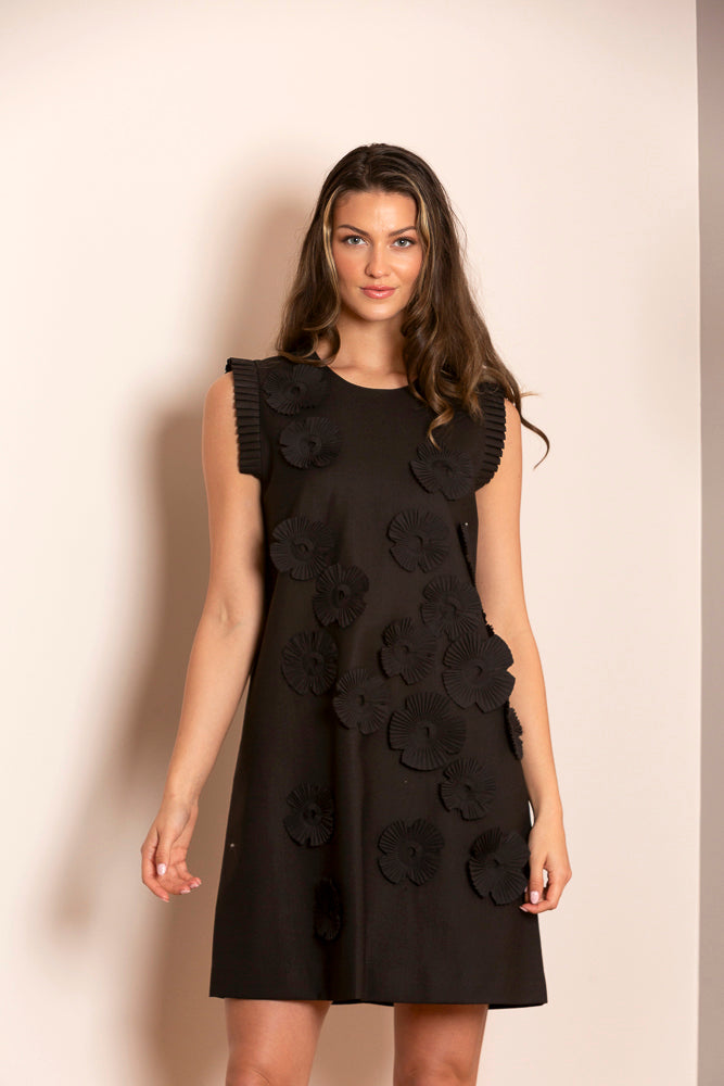 Makenna Sleeveless Dress with 3-Dimensional Flower Applique