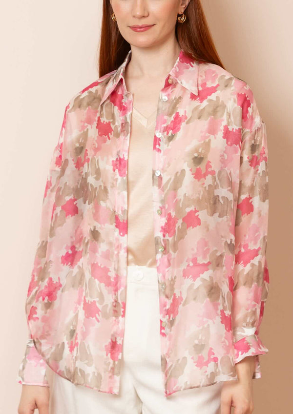 Taylor Printed Oversize Shirt Blouse in Pink