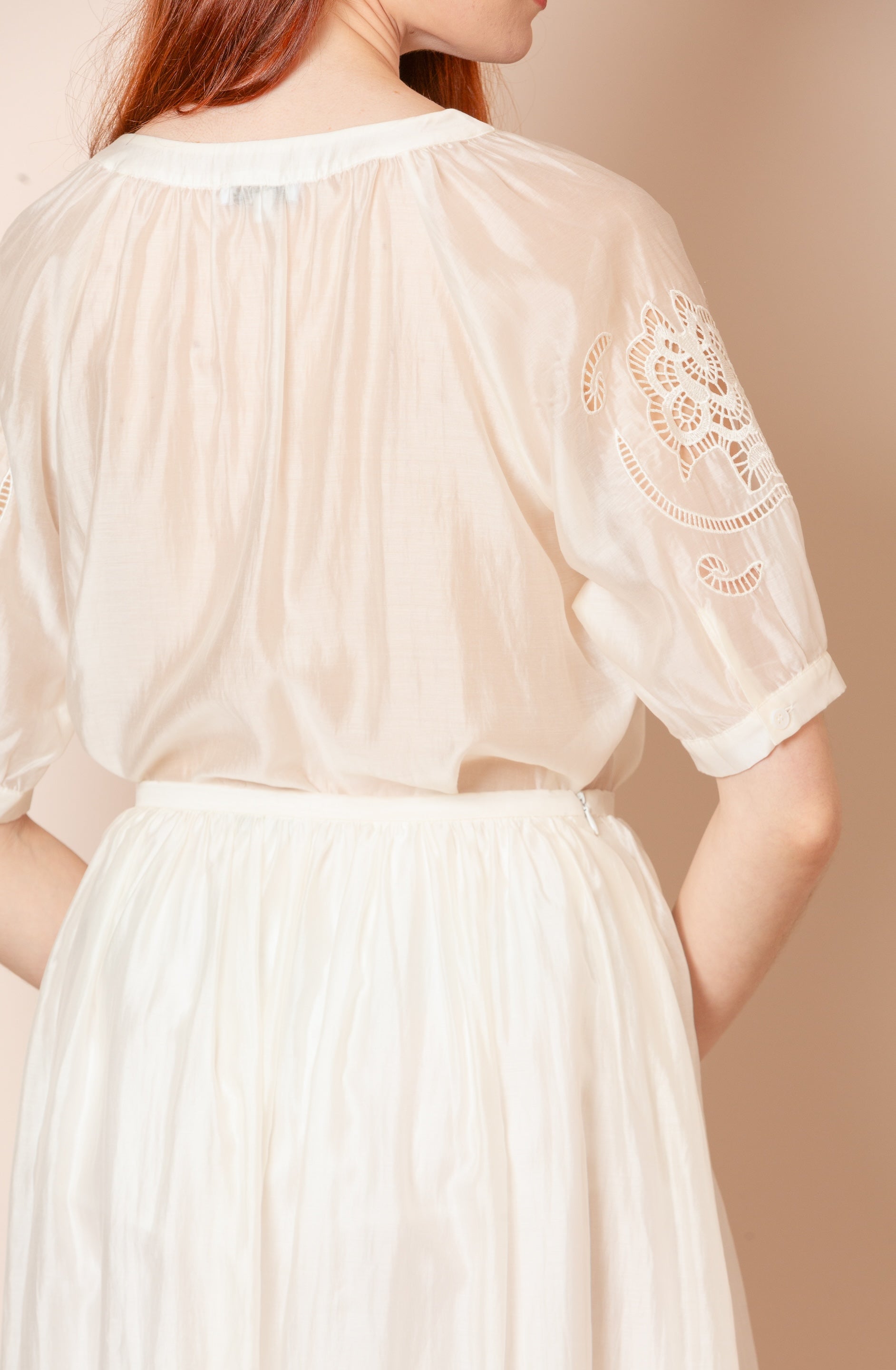 Ruth Tencel Blouse with Embroidered Sleeves