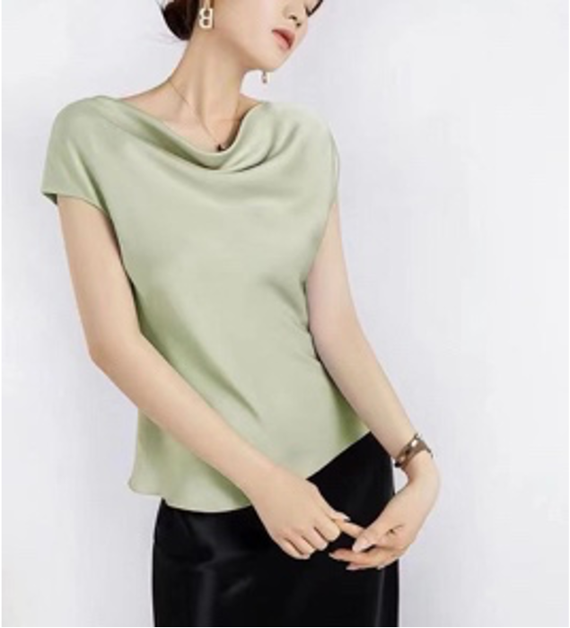 Jane Silk Cowl Neck Blouse In Light Green