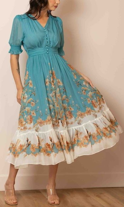 Isabella Print Midi Silk Dress