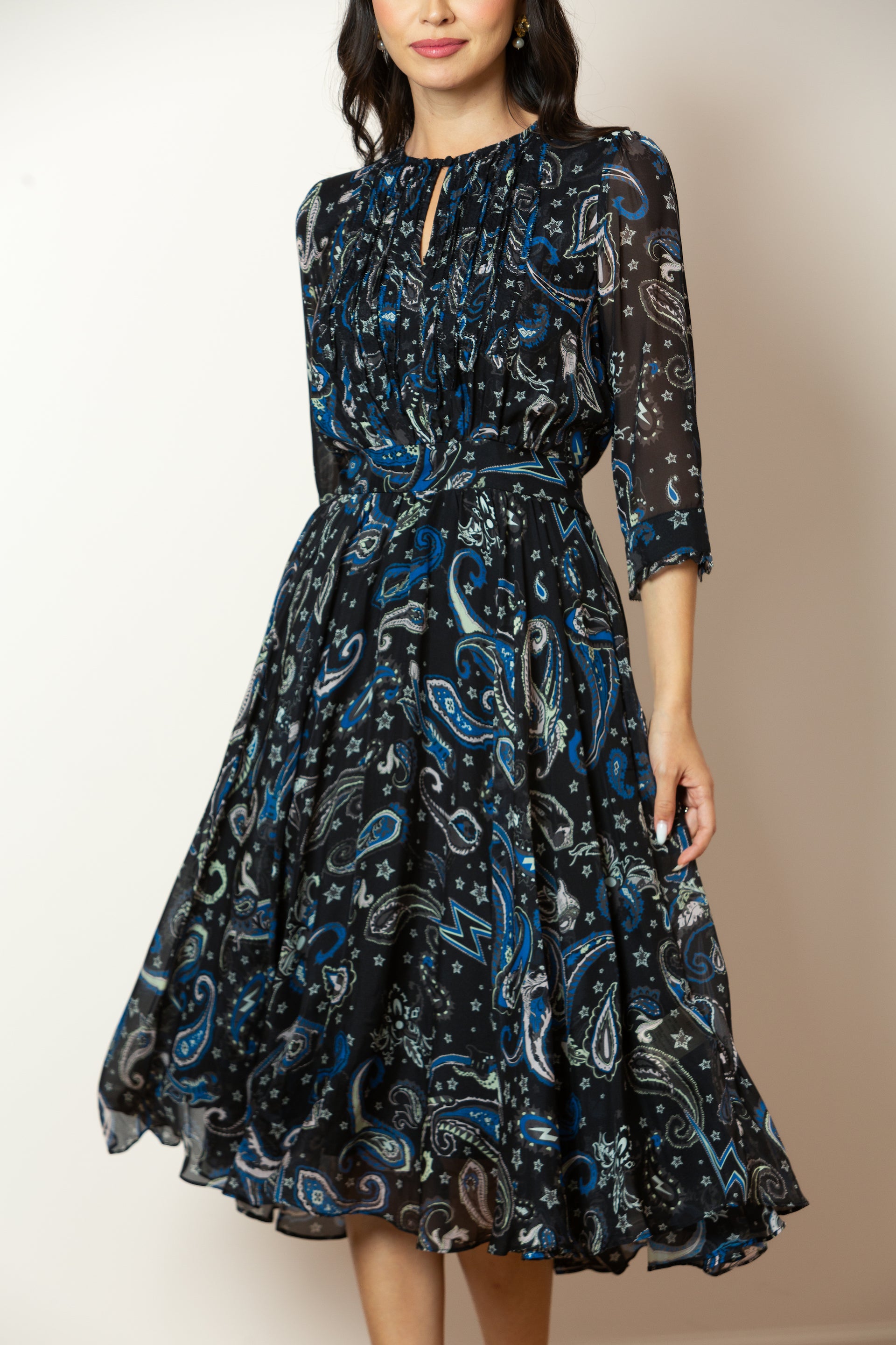 Evelyn Paisley Print Silk Dress