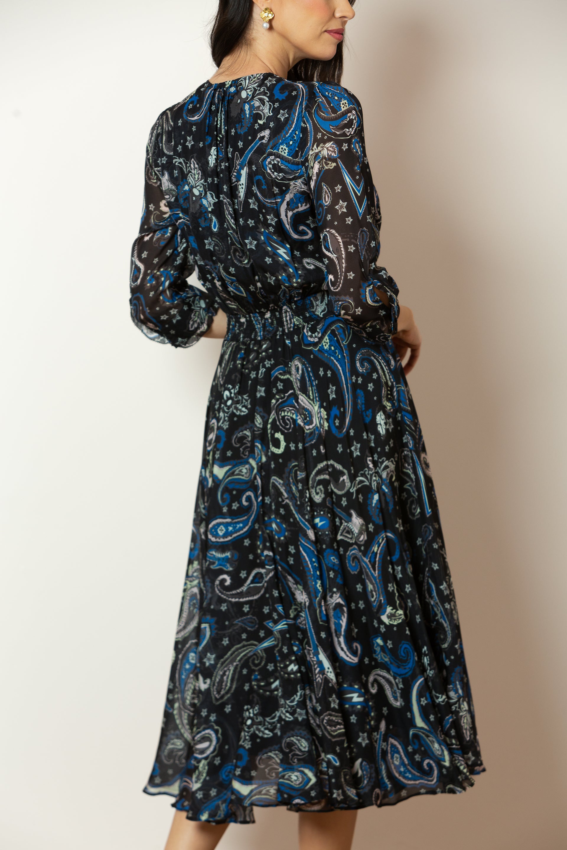 Evelyn Paisley Print Silk Dress