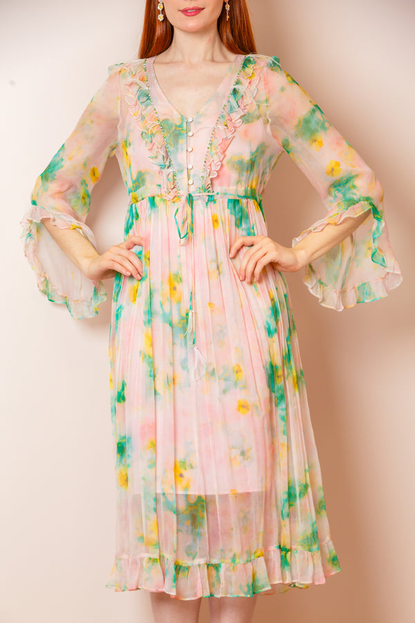 Luna Silk Flutter Dress with Feather Details