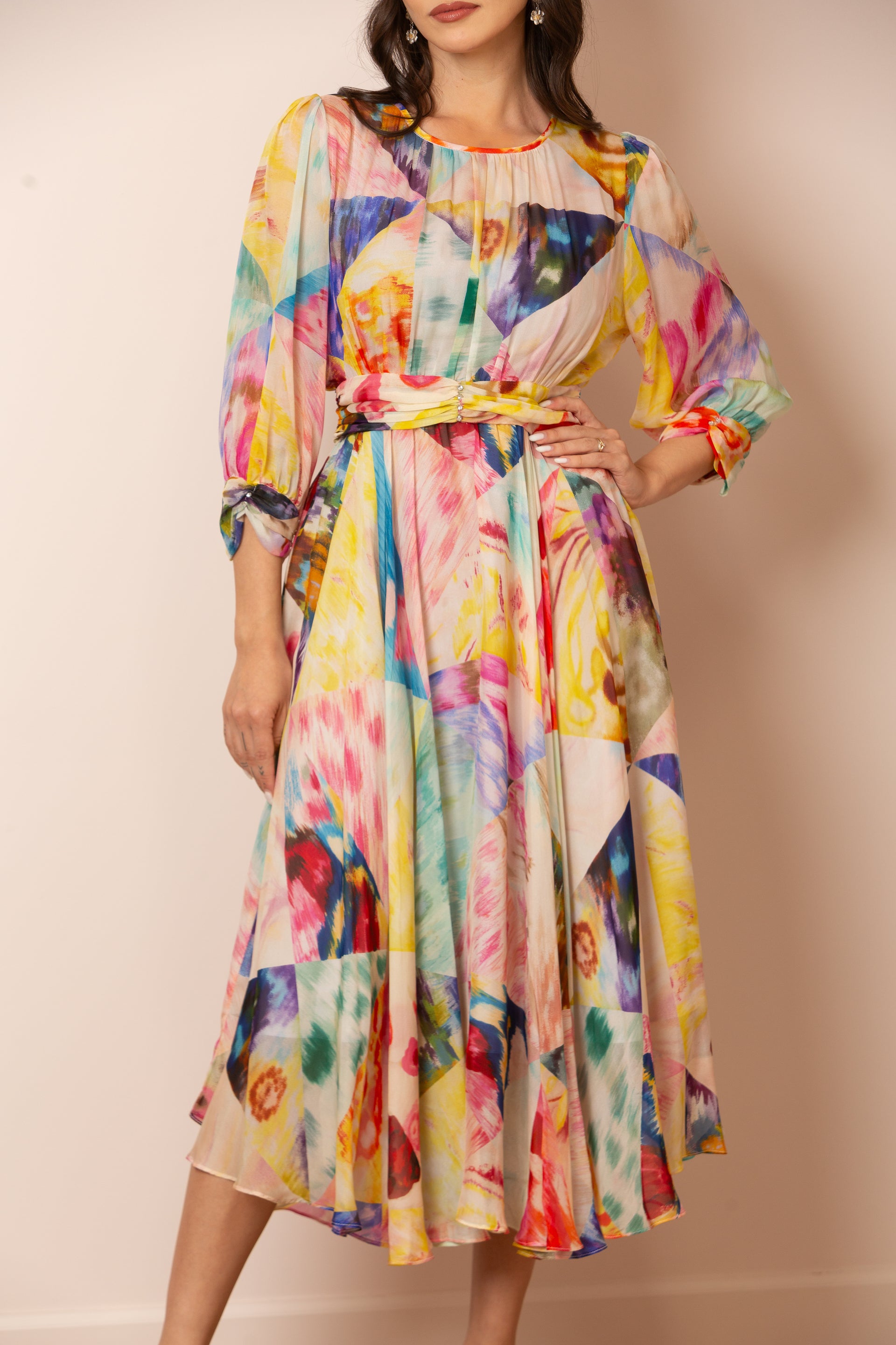 Nora Print Silk Midi Length Dress