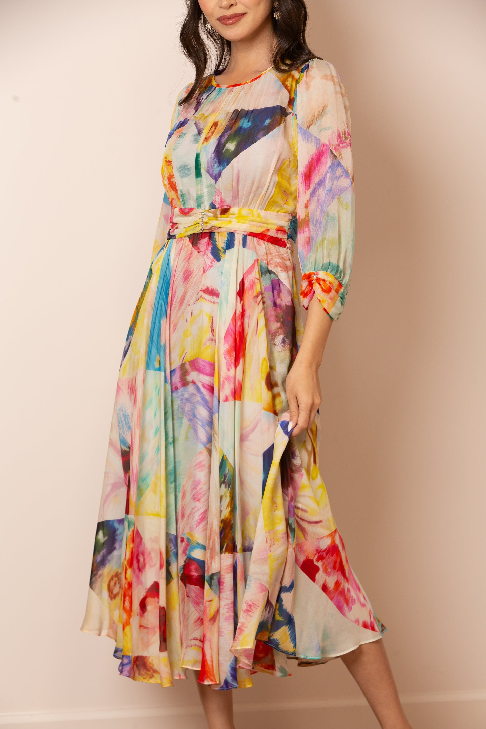 Nora Print Silk Midi Length Dress