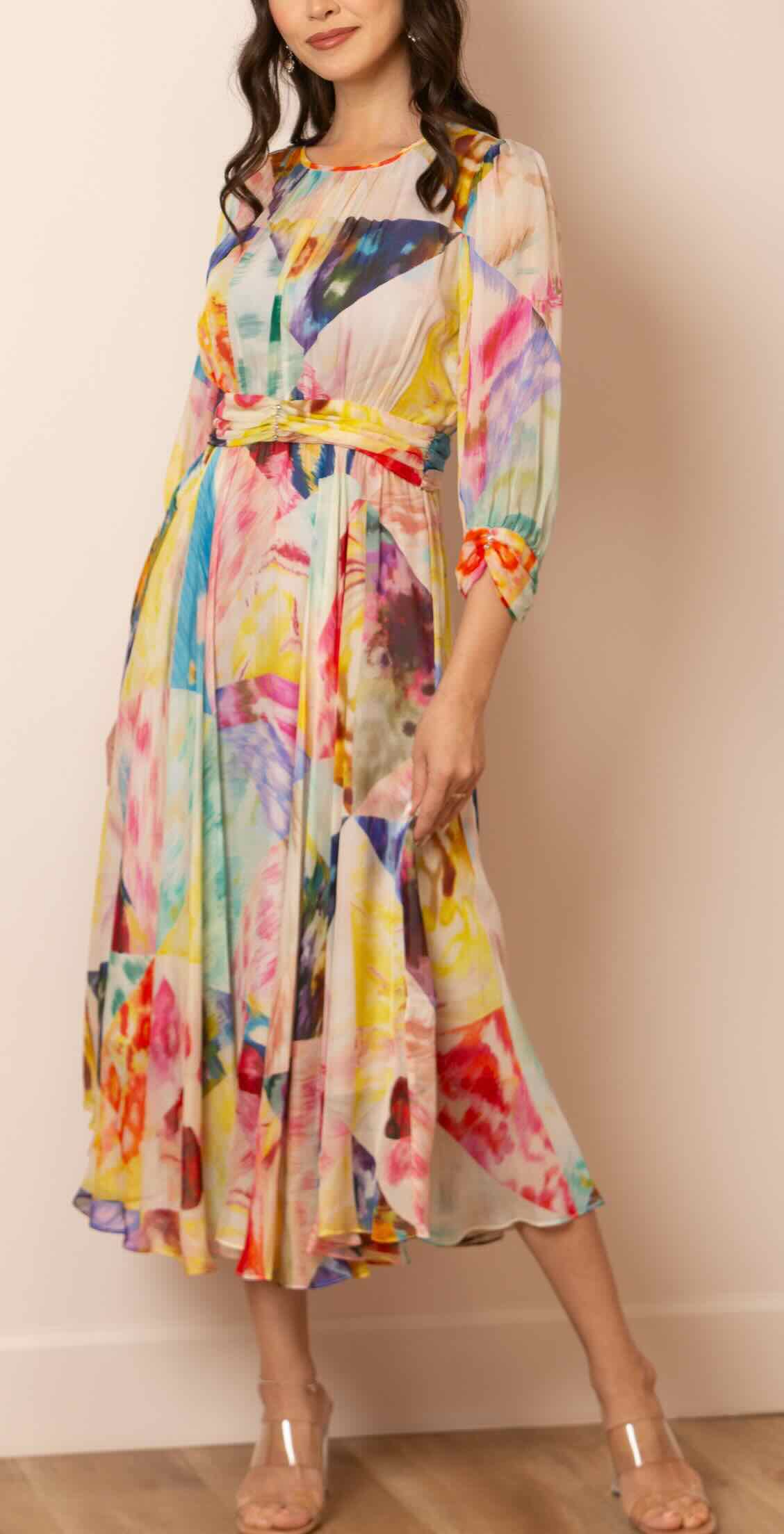 Nora Print Silk Midi Length Dress