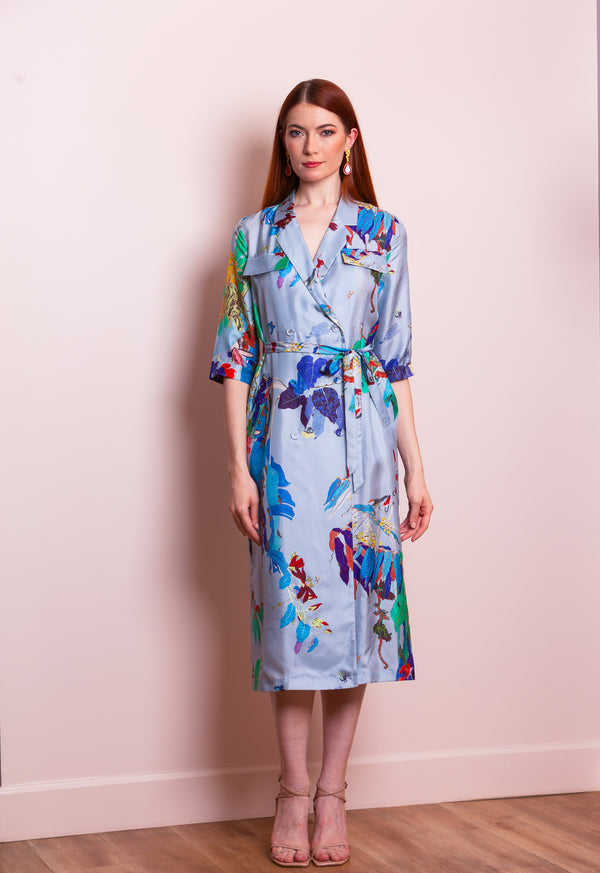 Maya Silk Twill Artistic Print Coat Dress