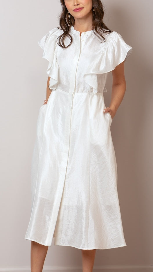 April Linen Dress in White