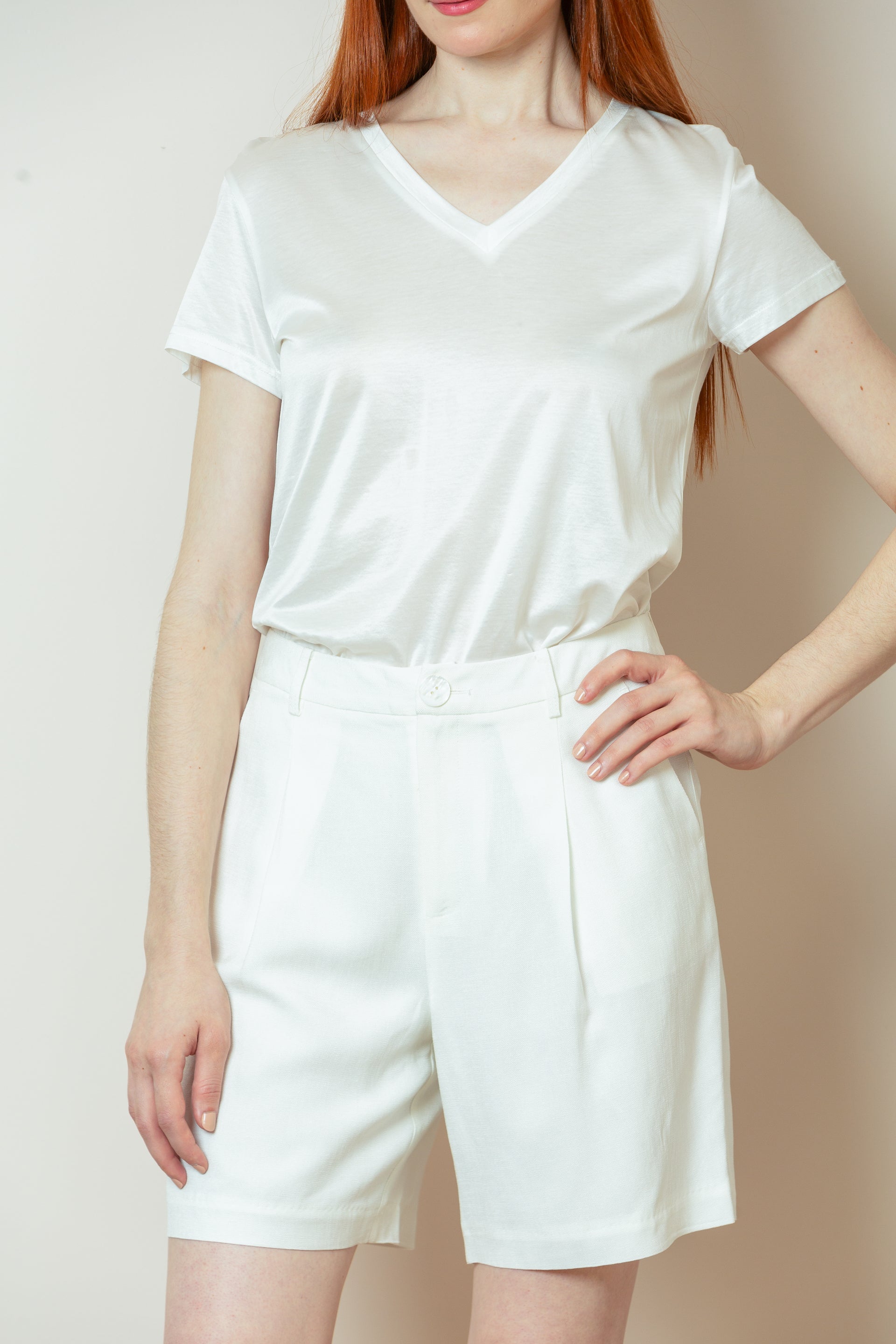 Ruby Silk Cotton V-Neck T-Shirt in White