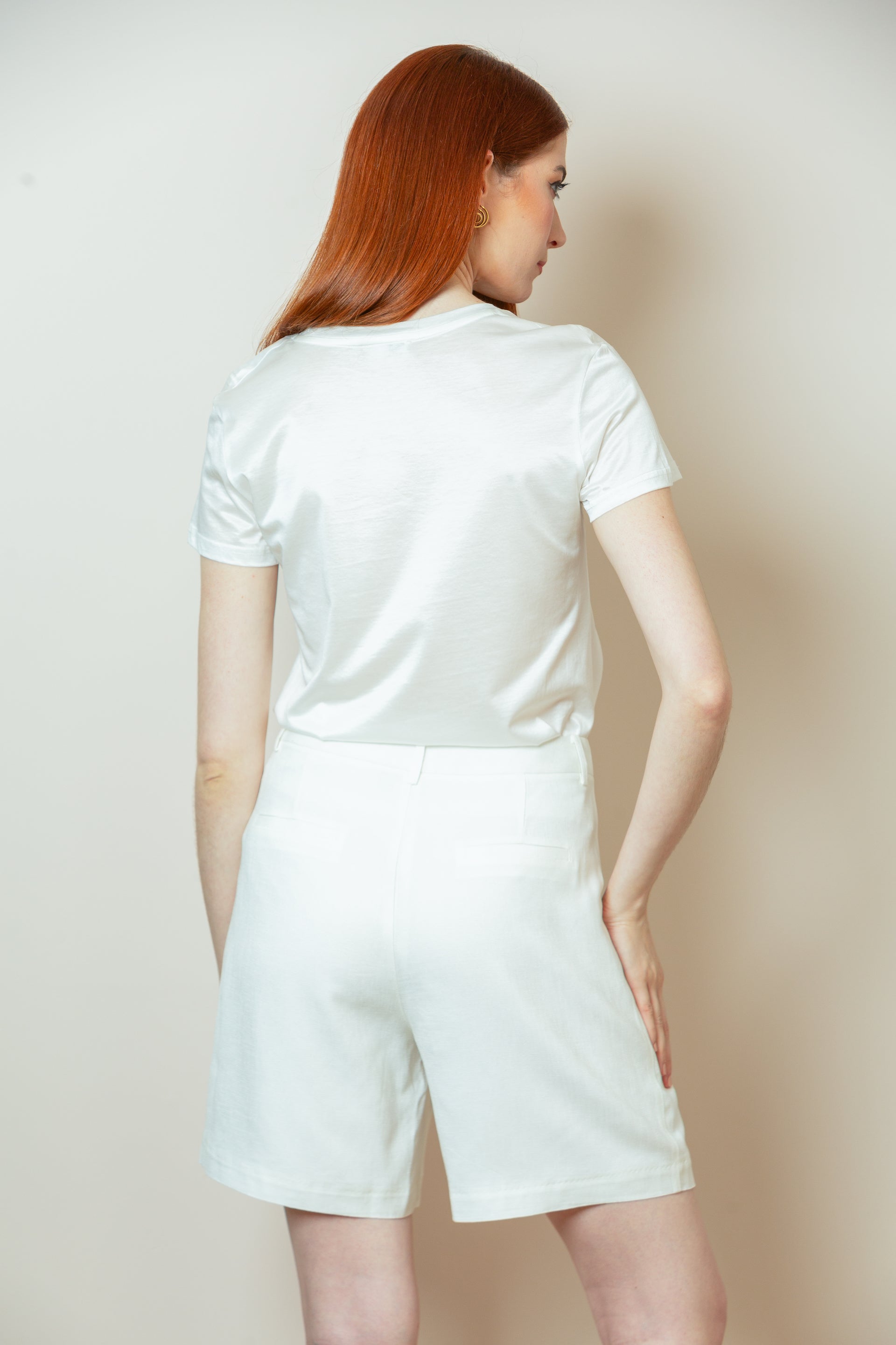 Ruby Silk Cotton V-Neck T-Shirt in White
