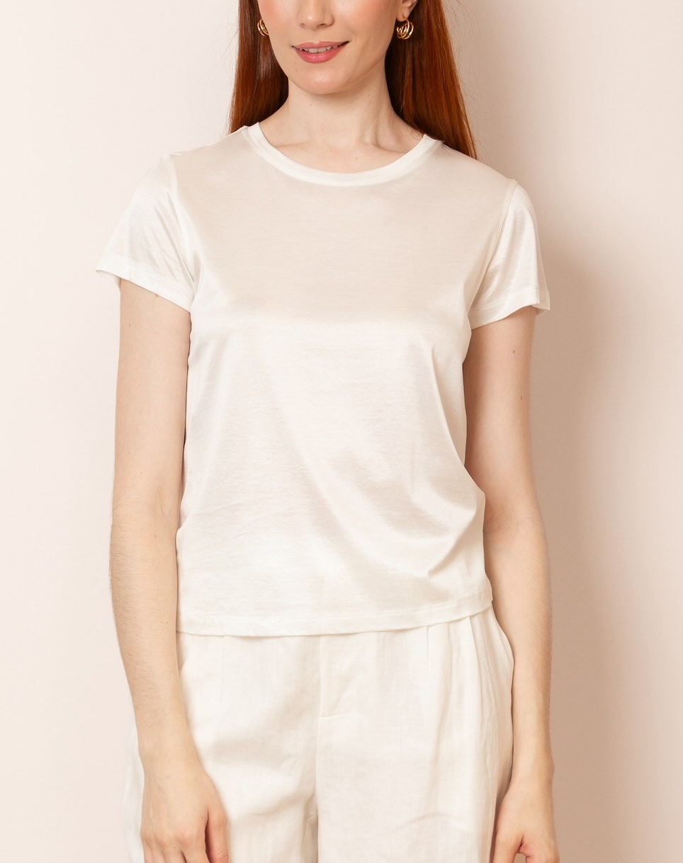 Alice Crew Neck Silk Cotton T-Shirt in White