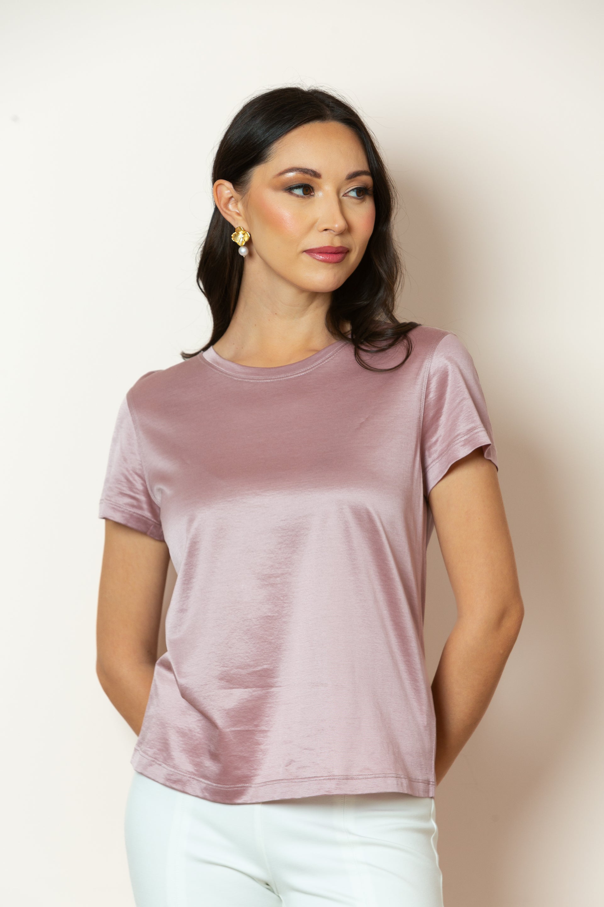 Alice Crew Neck Silk Cotton T-Shirt in Pink