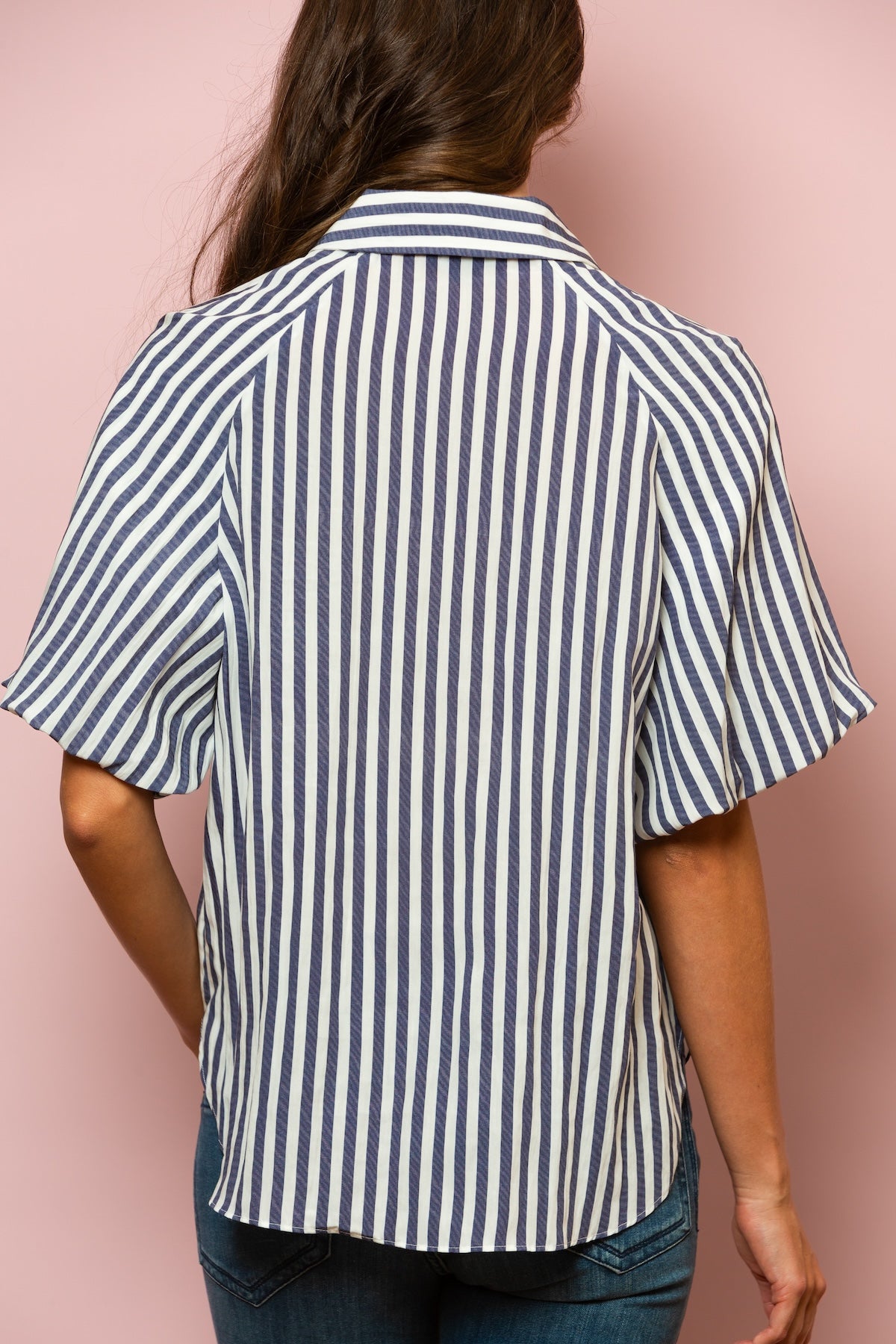 Lyocell Stripe Short Sleeve Shirt In Blue Stripe