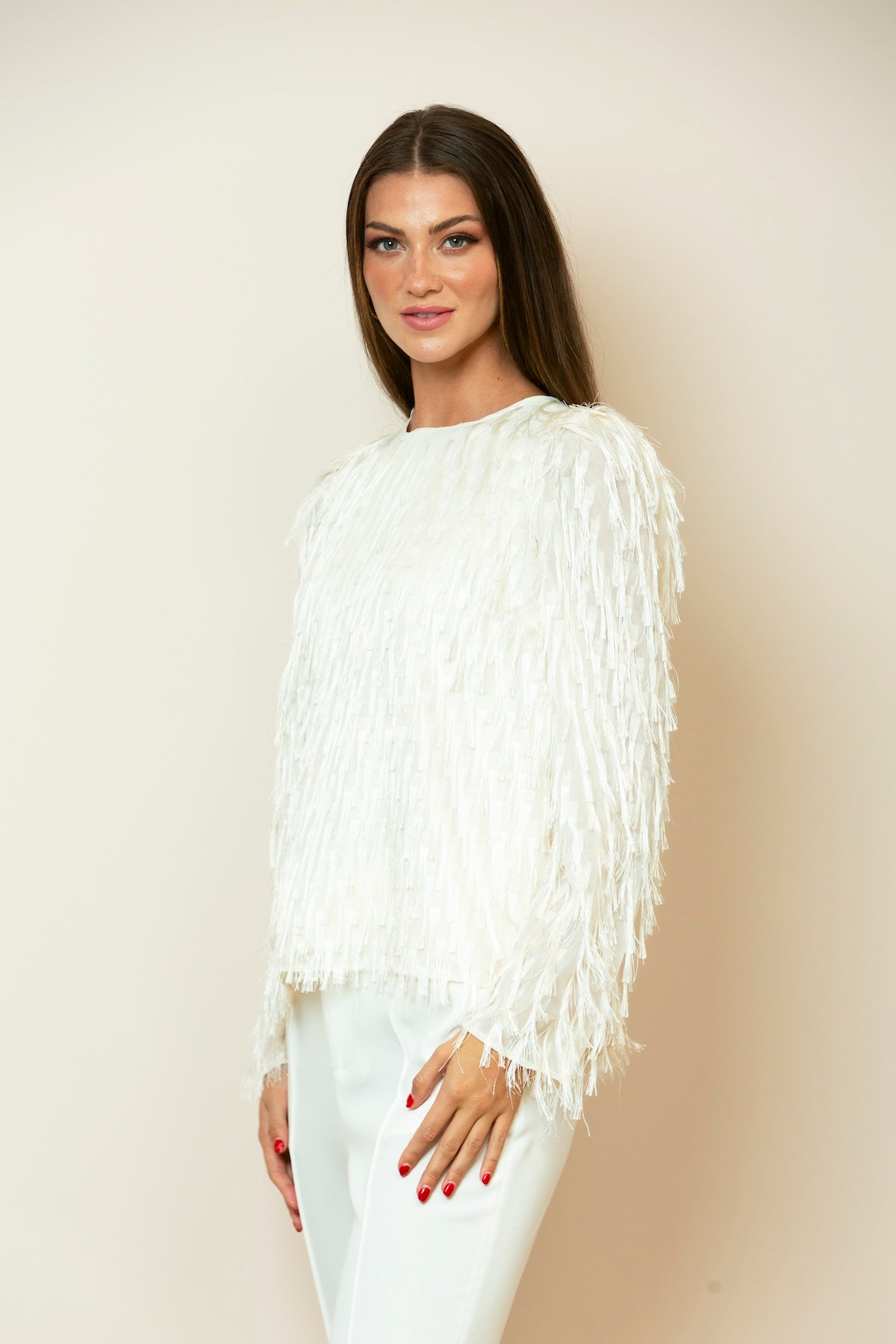 Long Sleeve Fringe Blouse