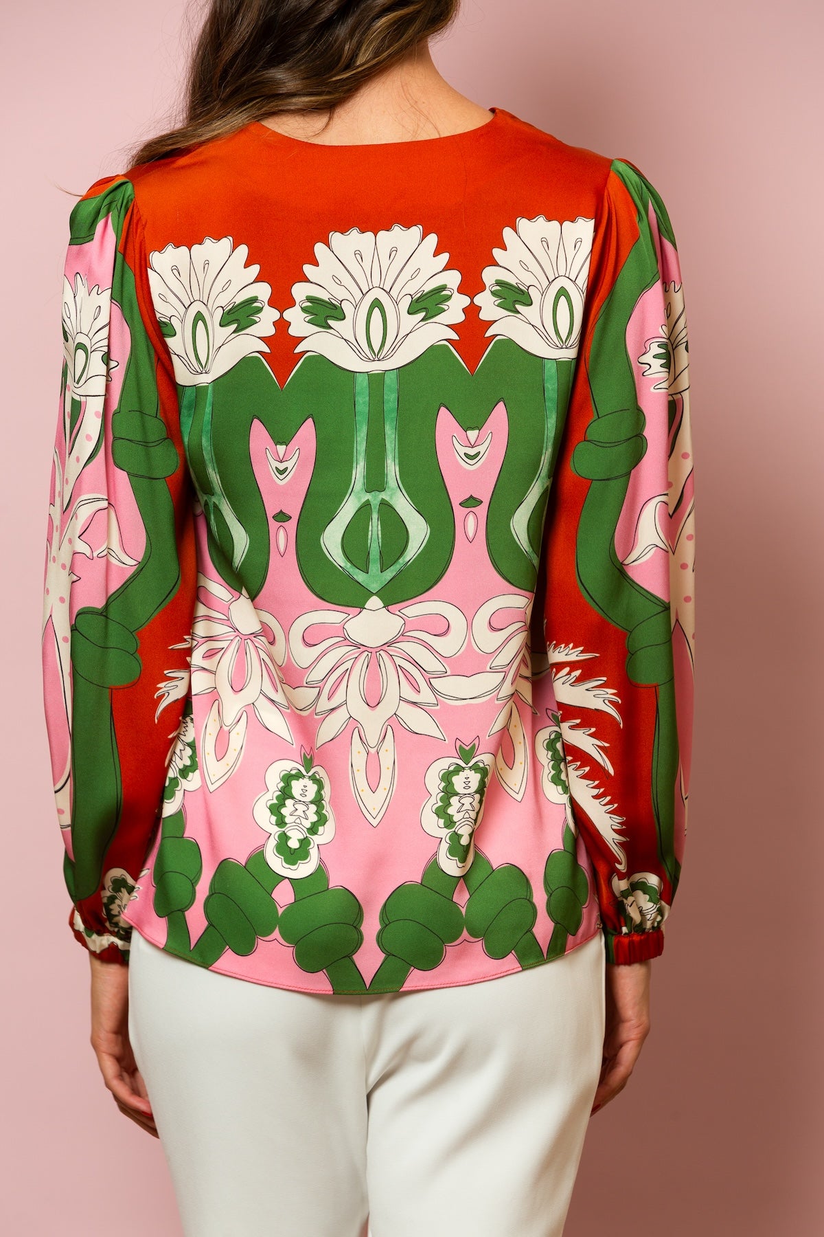 Tie Neck Printed Silk Blouse