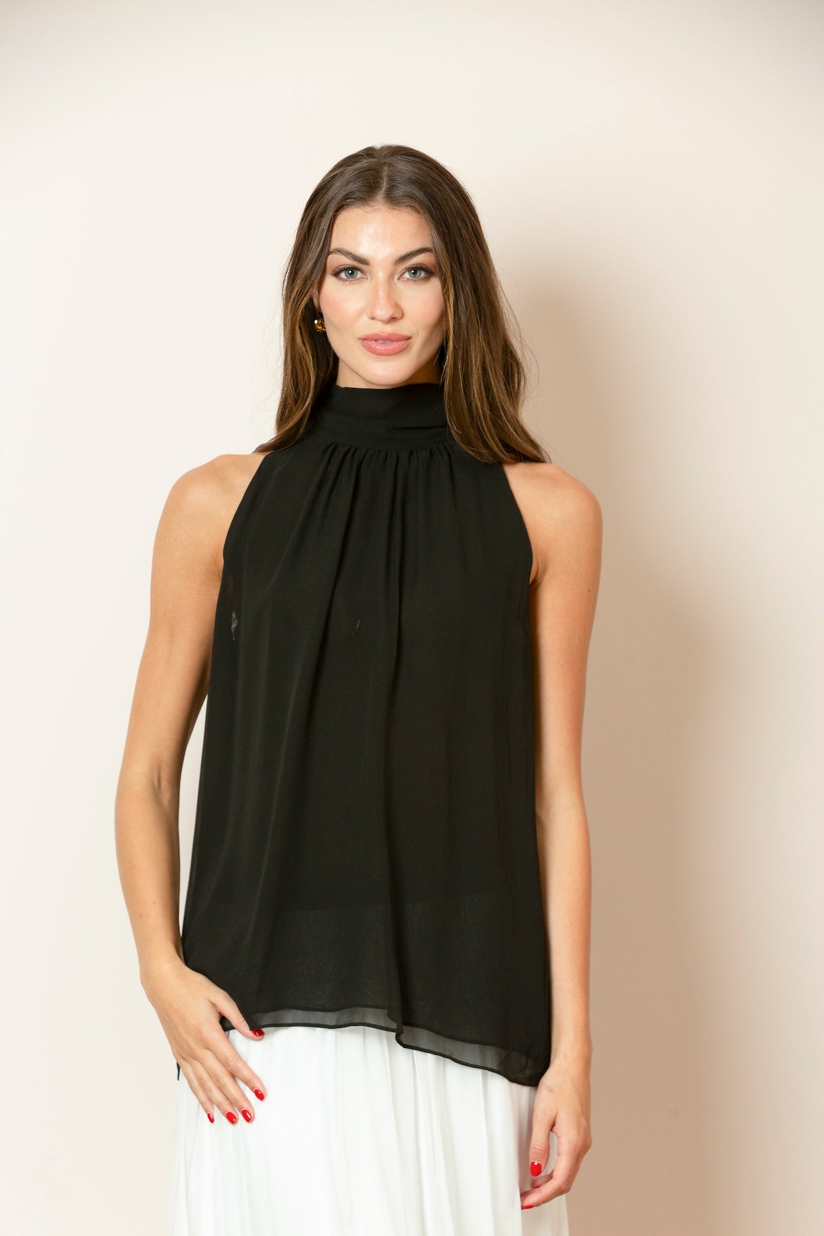 Silk Halter Neck Blouse In Black