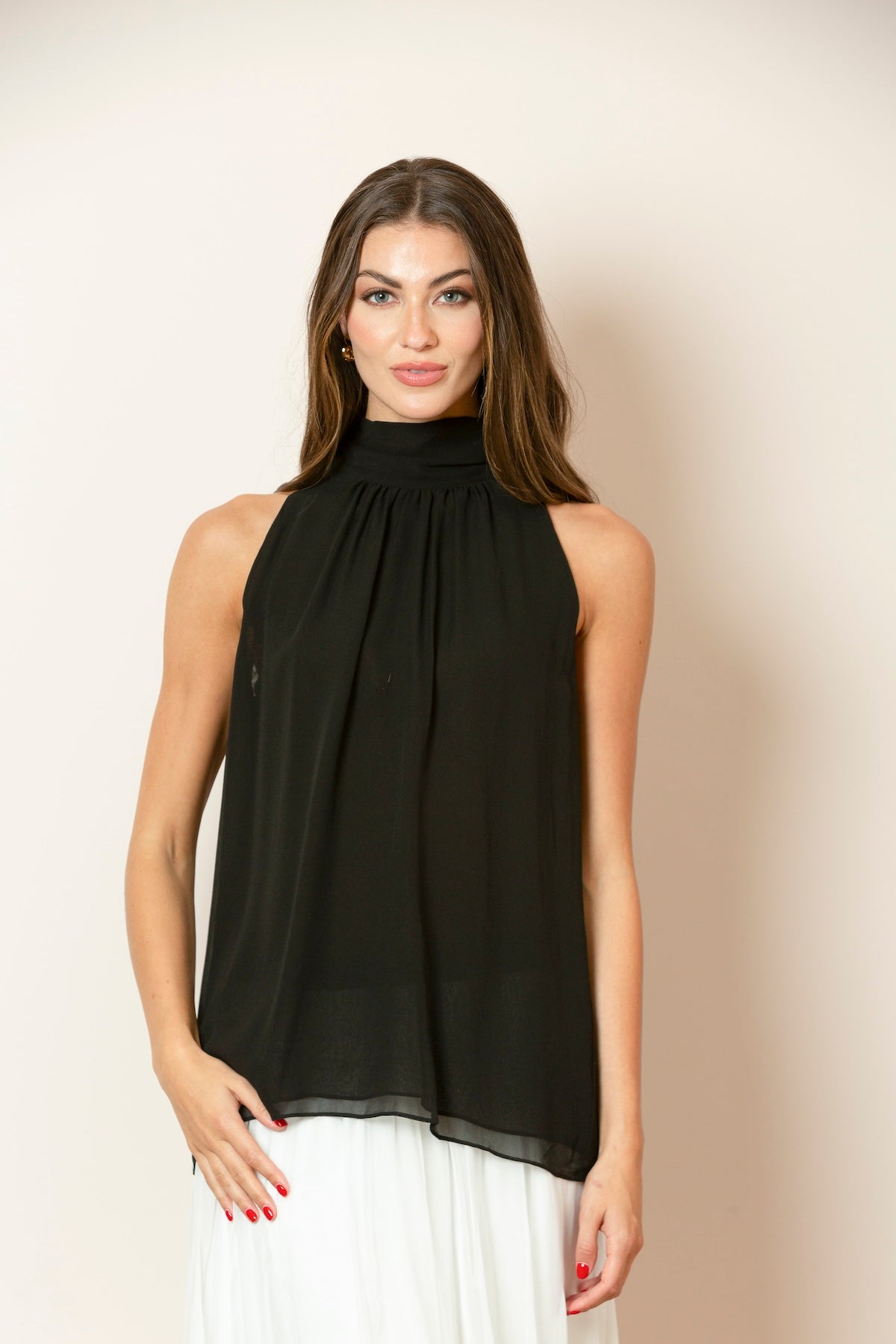 Silk Halter Neck Blouse In Black – Jessie Liu Collection
