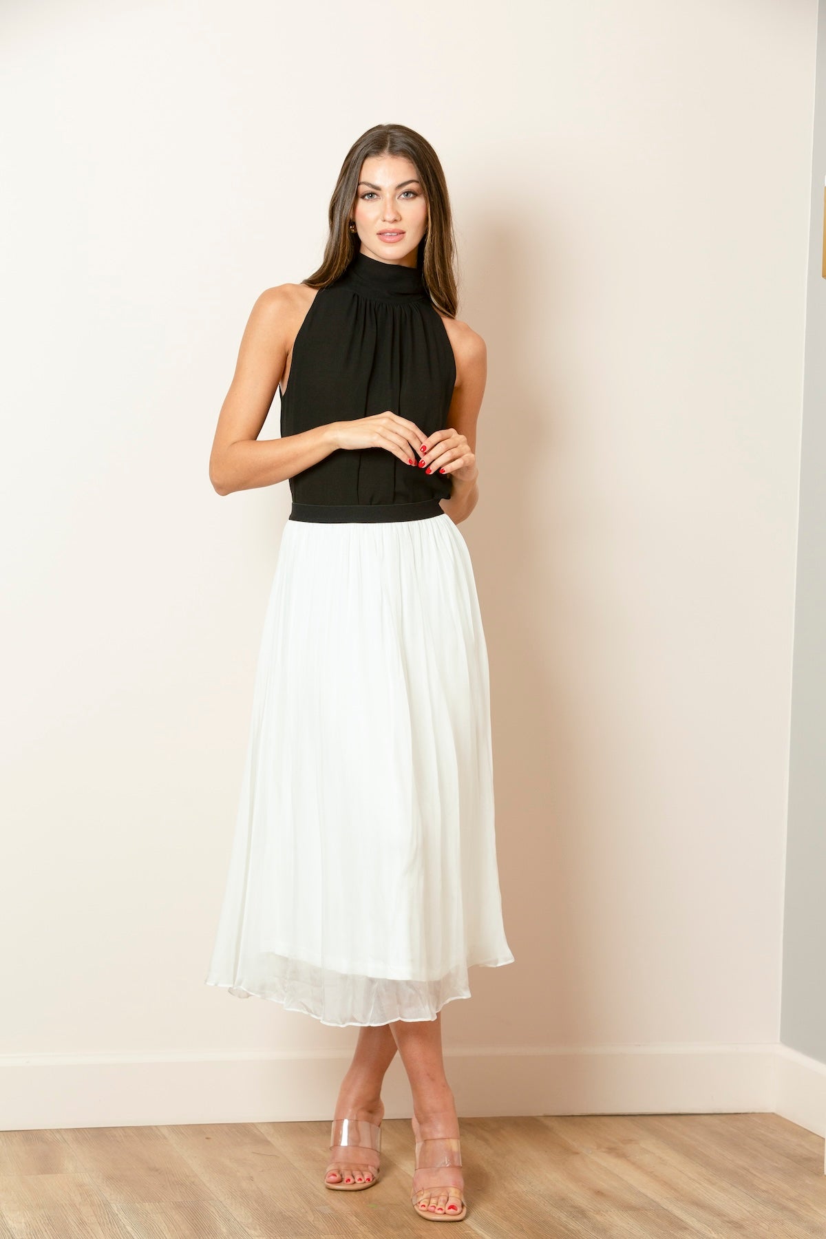 Solid Silk Gather Skirt With Elastic Waistband In Blush