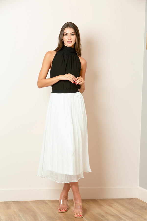 Solid Silk Gather Skirt With Elastic Waistband In White