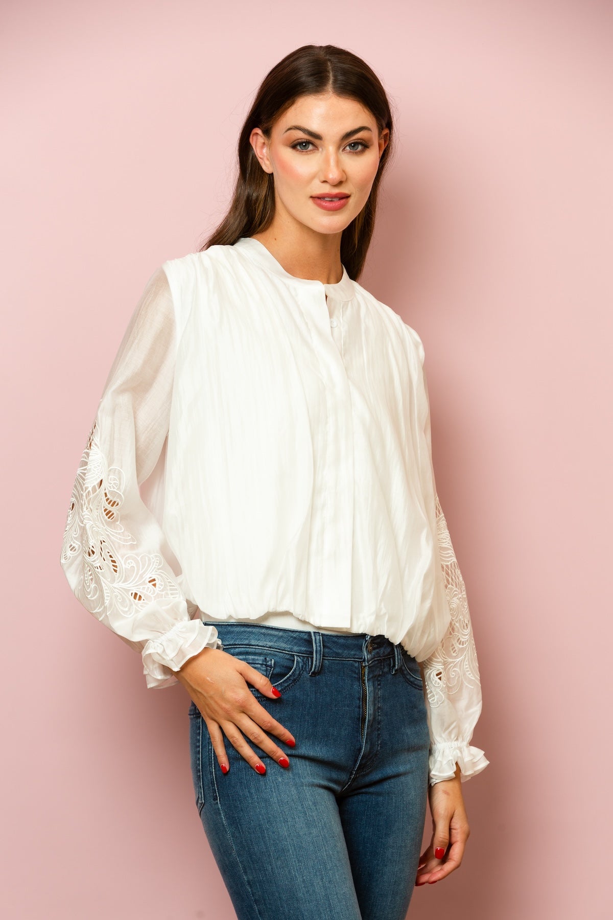 Dana Silk Cotton Button Down Blouse In Black