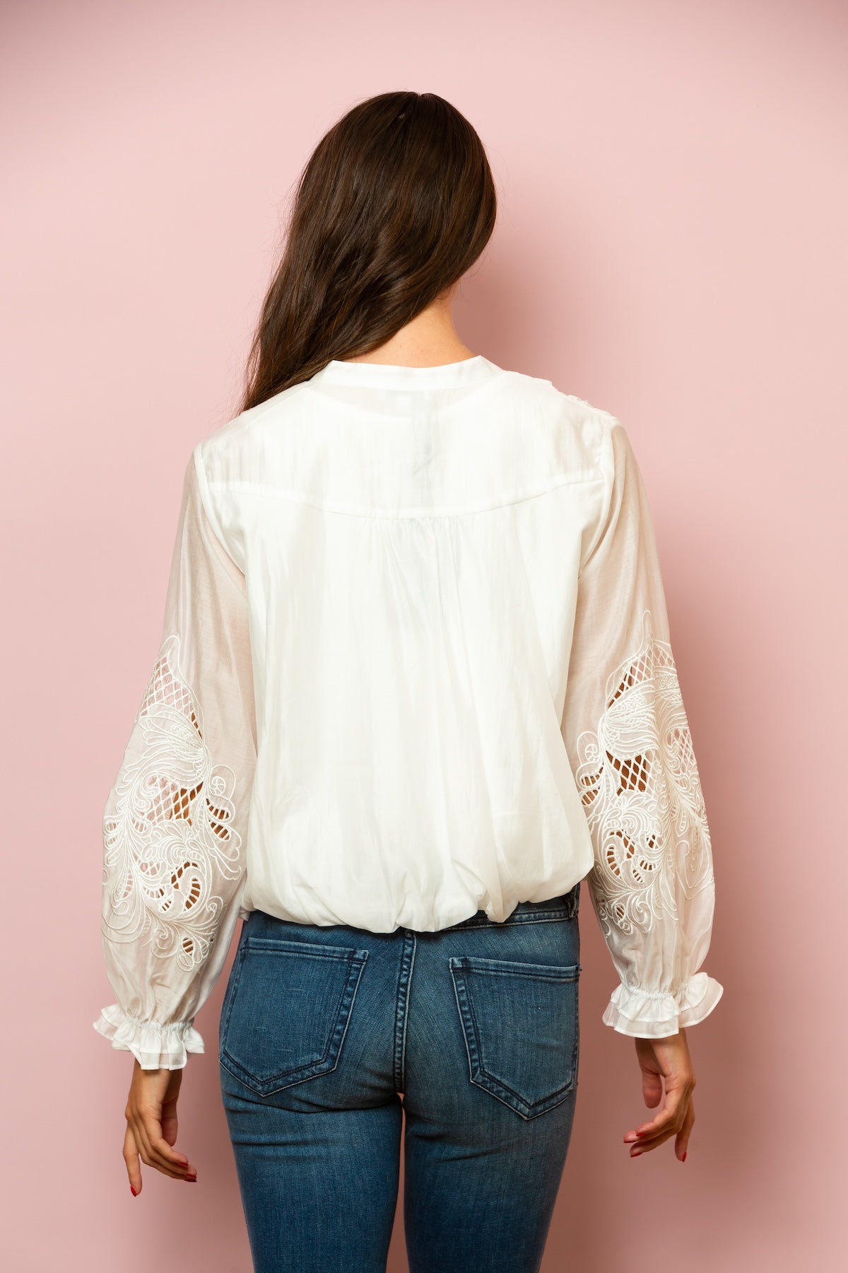 Dana Silk Cotton Button Down Blouse In White