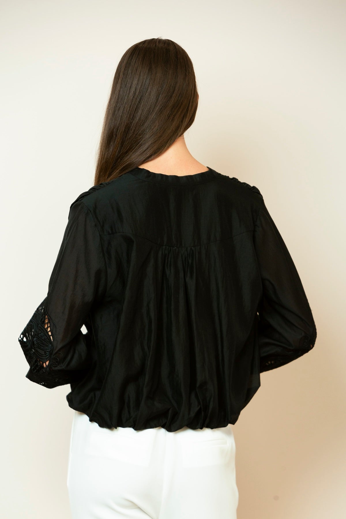 Dana Silk Cotton Button Down Blouse In Black