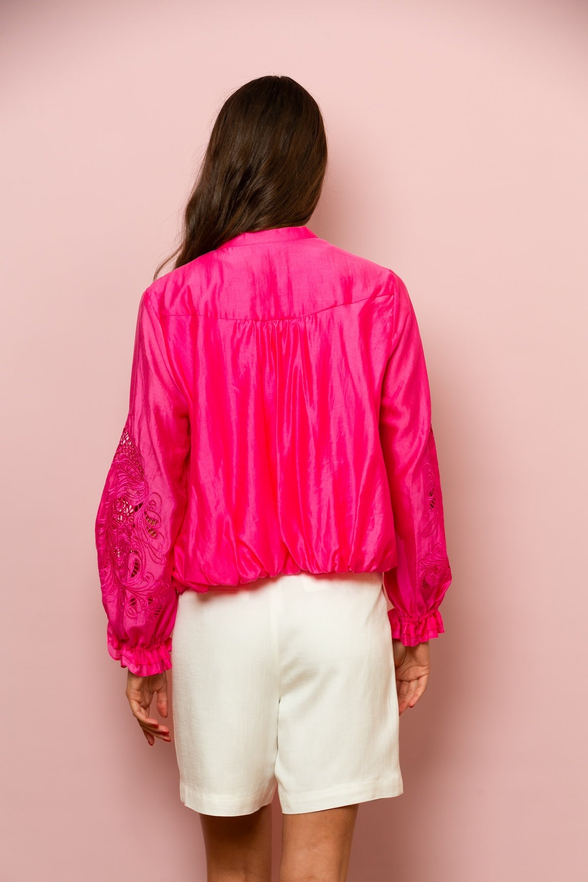 Dana Silk Cotton Button Down Blouse In Fuchsia