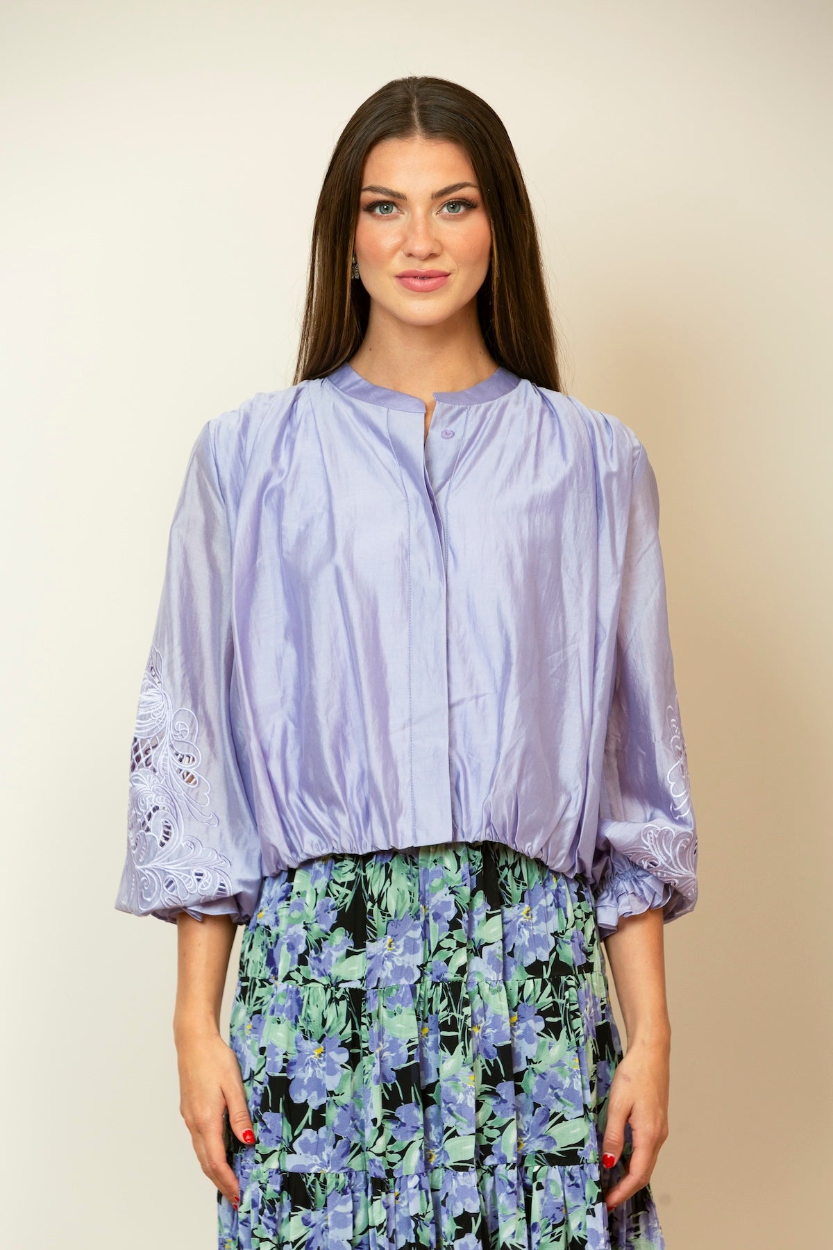 Dana Silk Cotton Button Down Blouse In Lavender