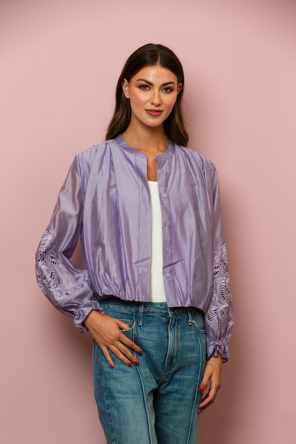 Dana Silk Cotton Button Down Blouse In Lavender