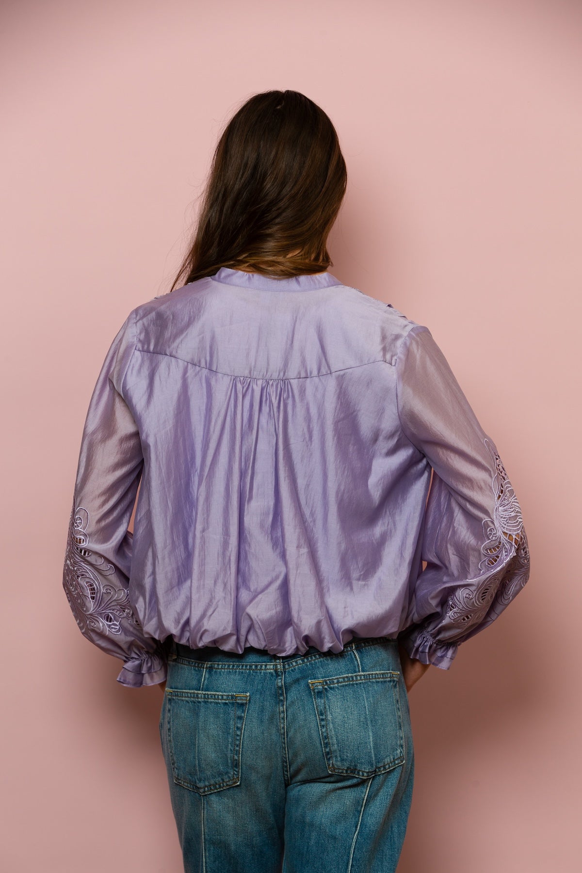 Dana Silk Cotton Button Down Blouse In Lavender