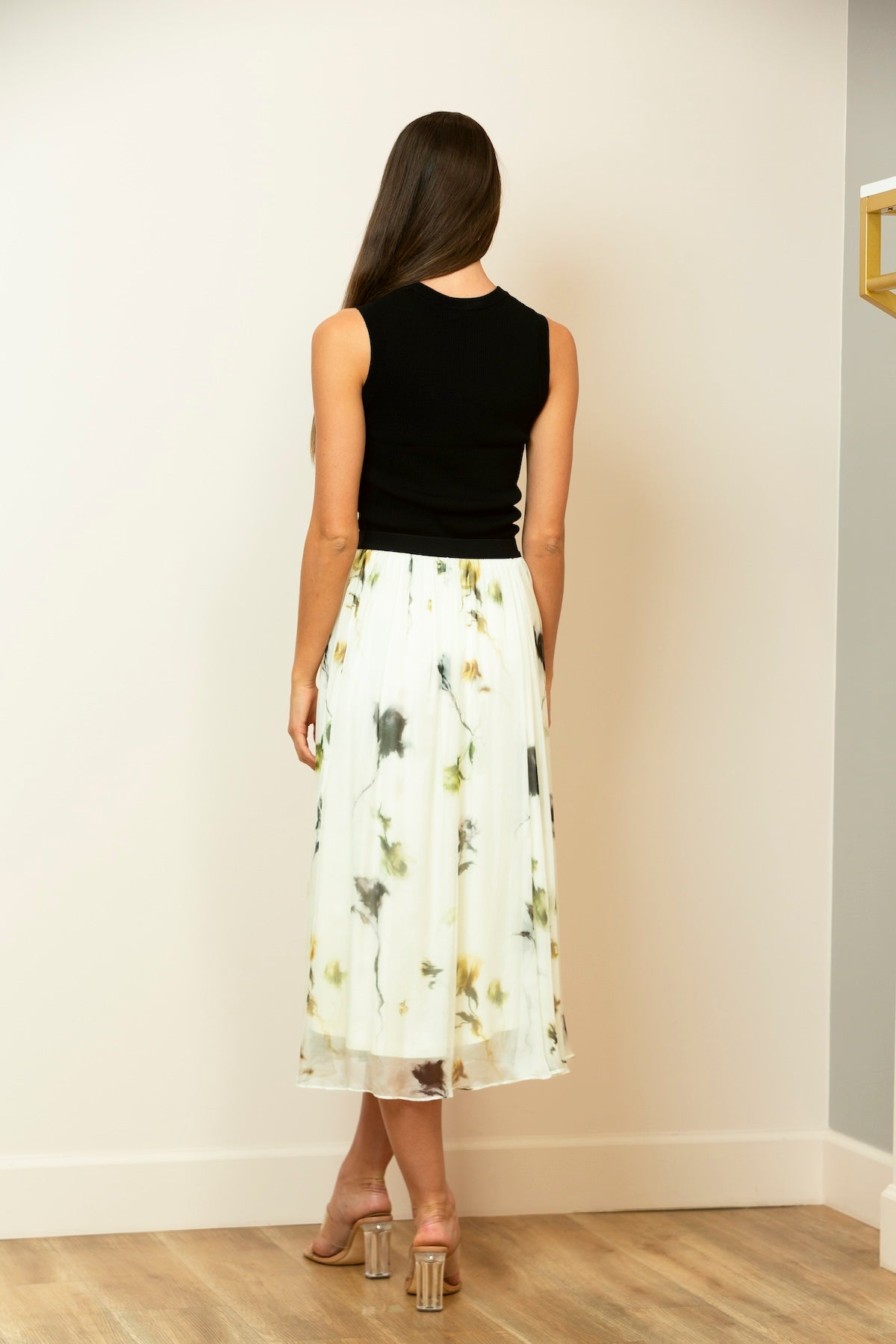 Printed Silk Gather Skirt In White/Multi