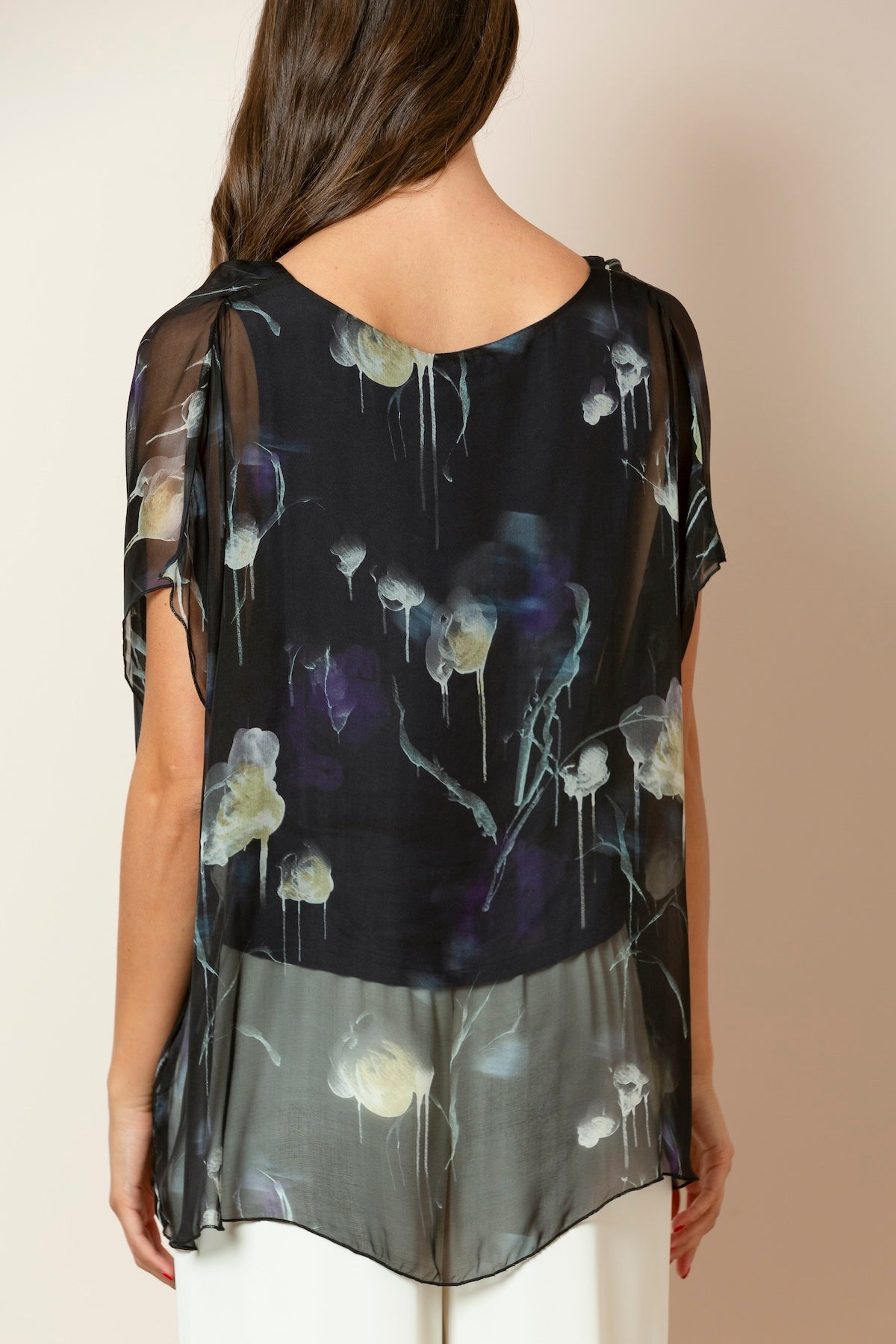 Printed Silk Drape Blouse In Black