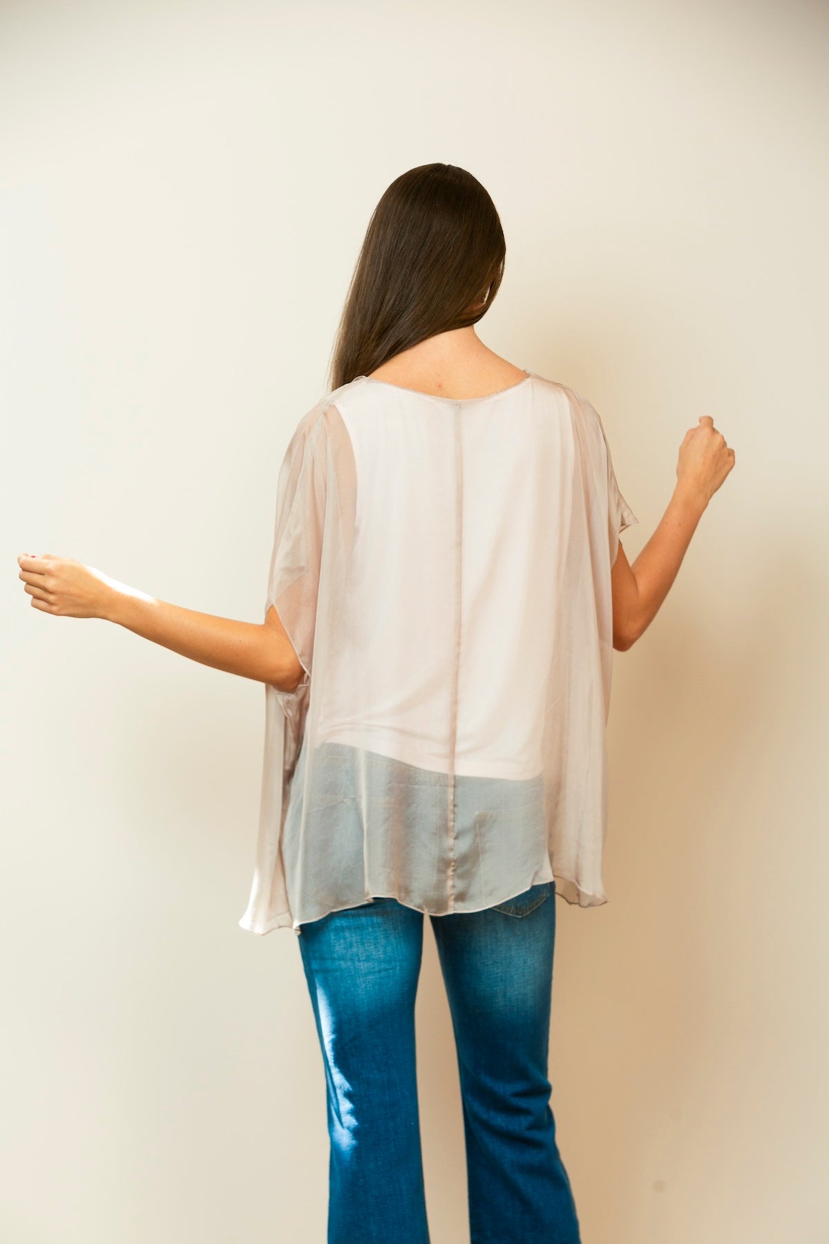 Solid Mulberry Silk Drape Blouse In Blush