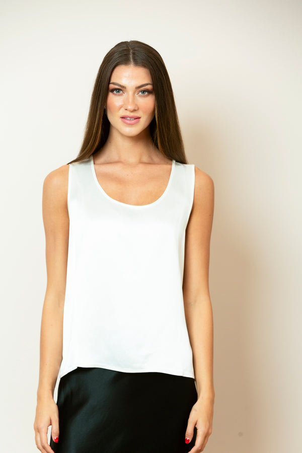 Satin Sleeveless Top In Ivory