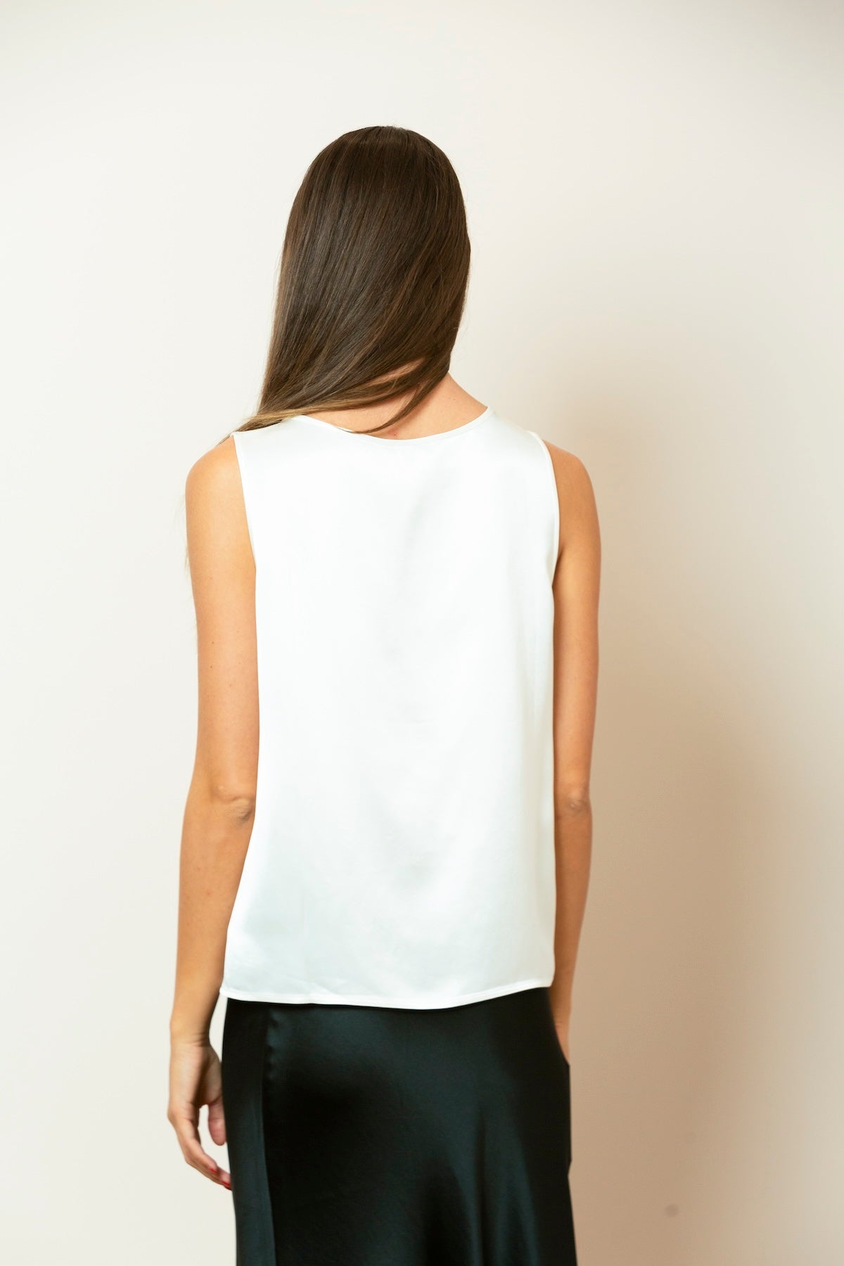 Satin Sleeveless Top In Ivory