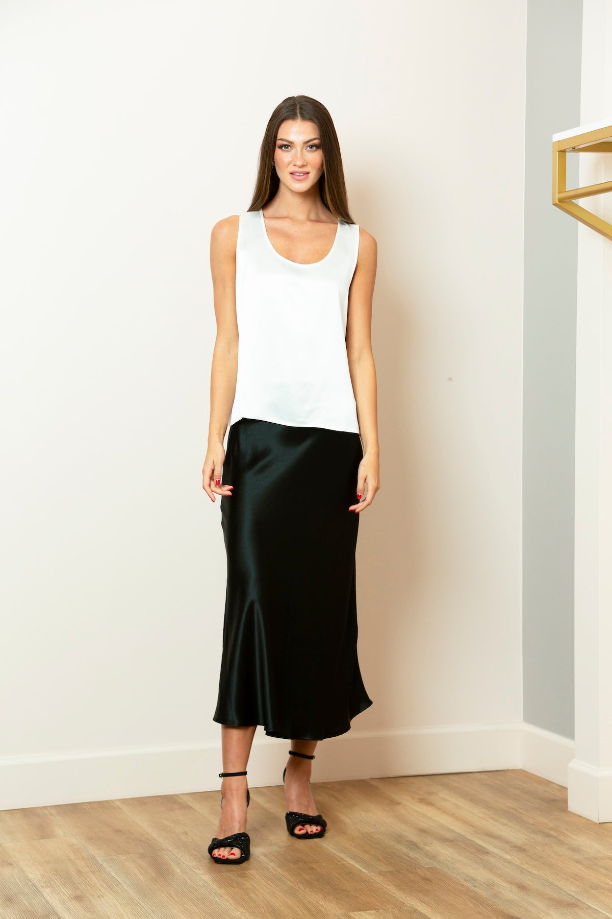 Satin Sleeveless Top In Ivory