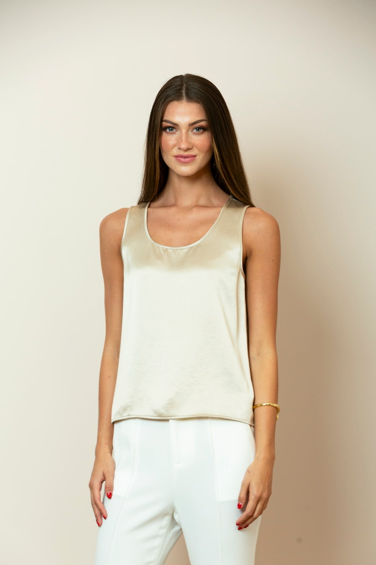 Satin Sleeveless Top In Champagne