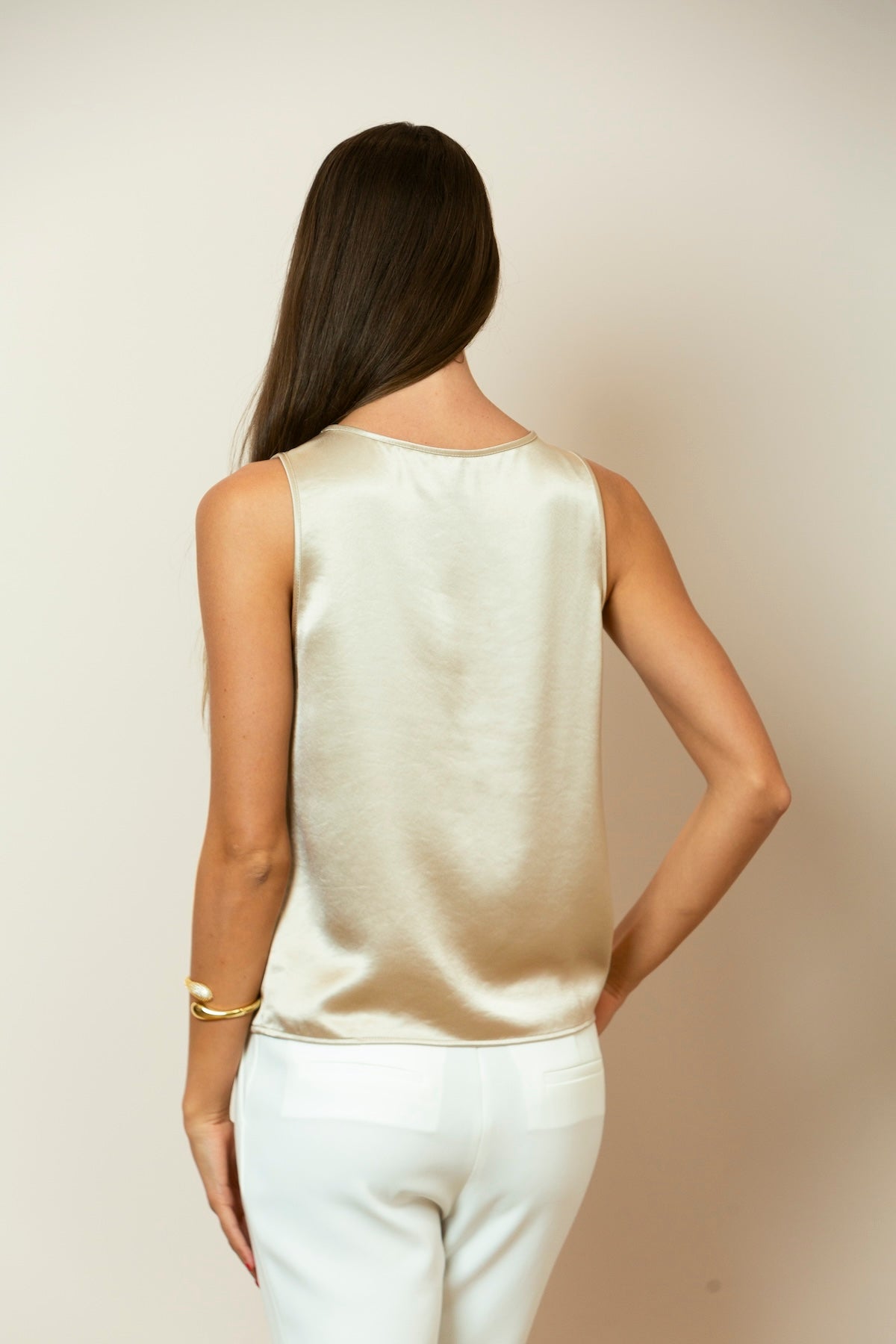 Satin Sleeveless Top In Champagne