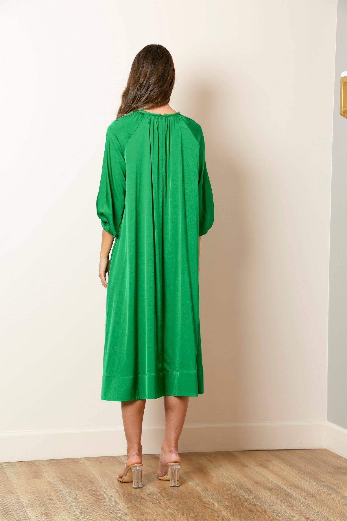 Gathered Neck Line Dress In Green