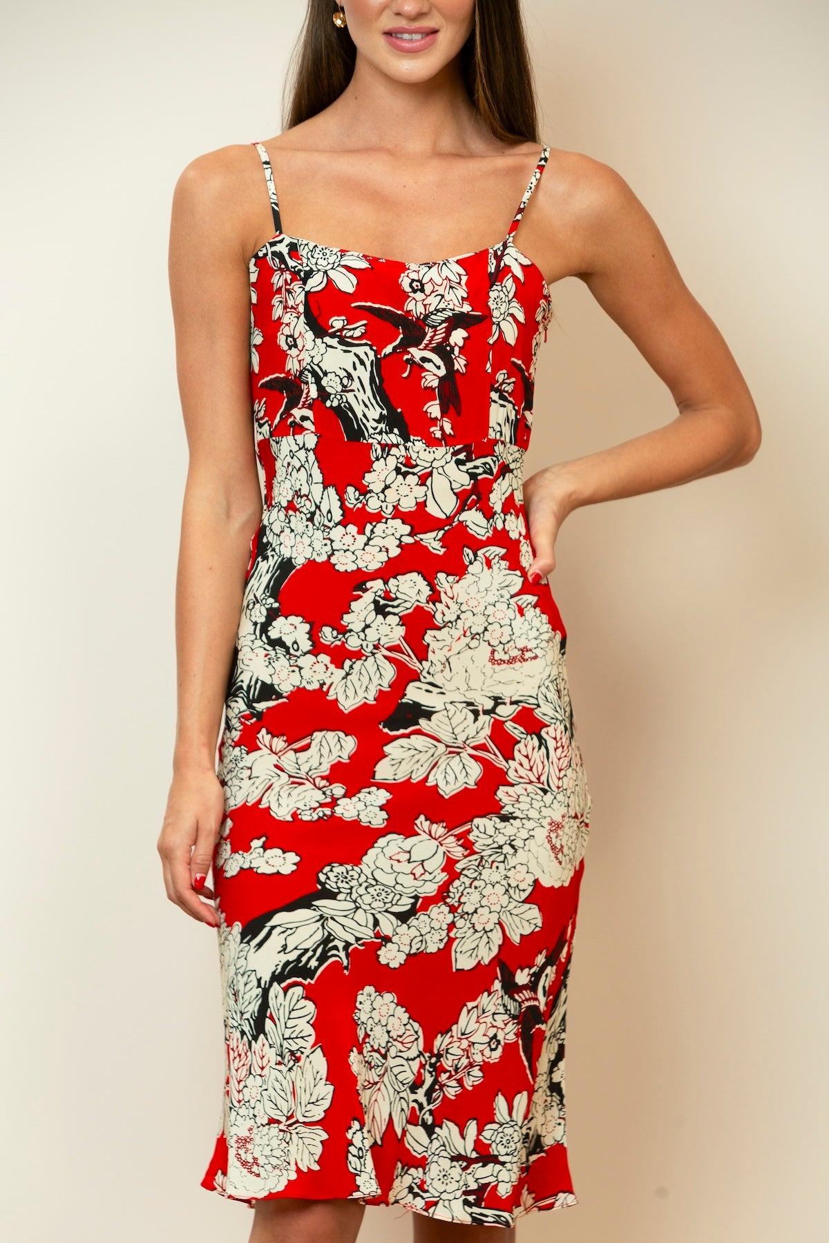 Floral Print Slip Dress In Red